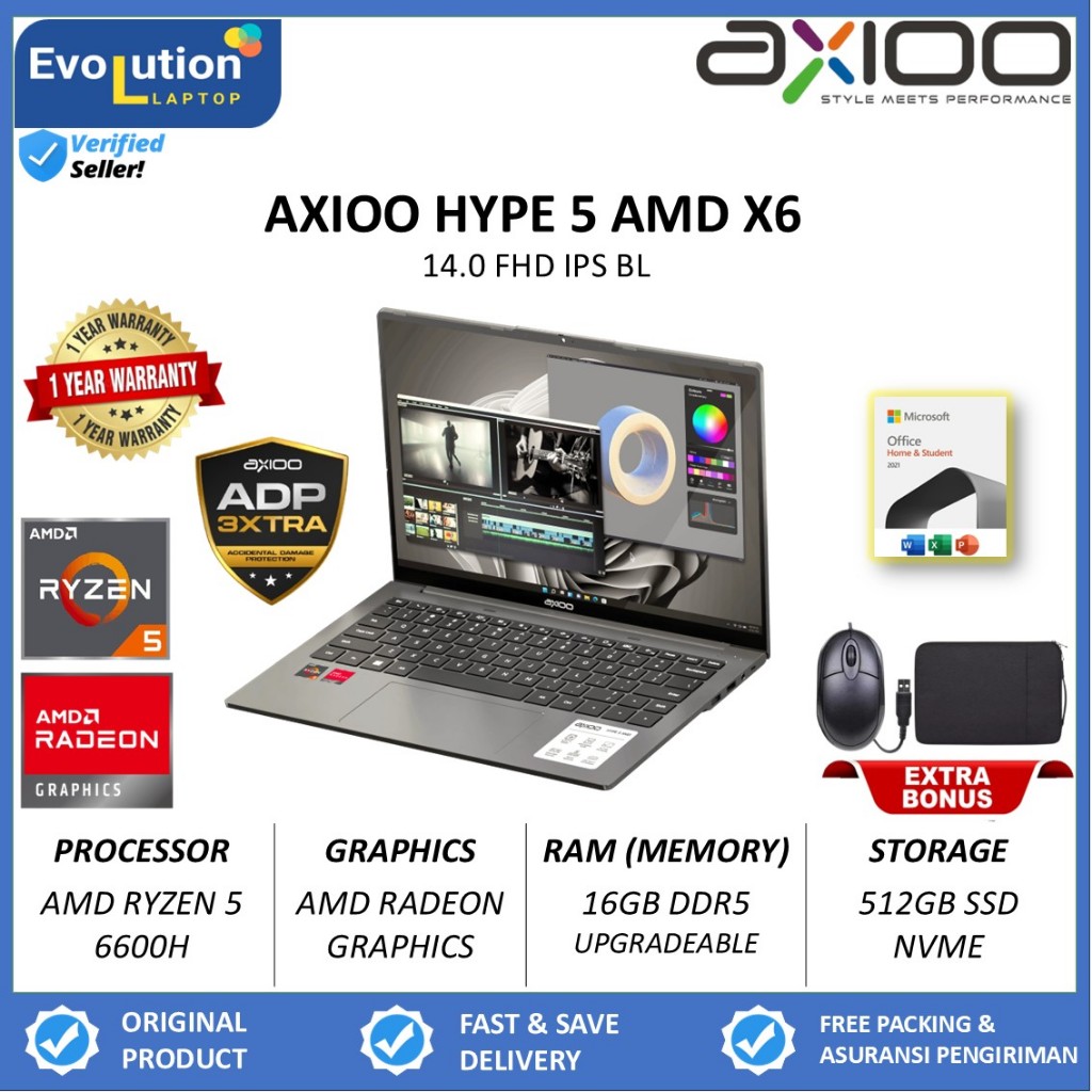 LAPTOP AXIOO HYPE 5 AMD X6 Ryzen 5 6600H 16GB DDR5 512GB Windows 11 Original