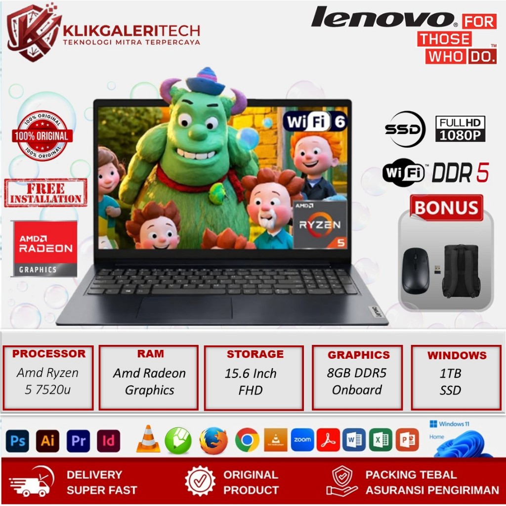 Laptop Lenovo Ideapad Slim 1 15 AMD Ryzen 5 7520U 8GB DDR5 1TB SSD 15.6 Inch Full HD Windows 11 Home