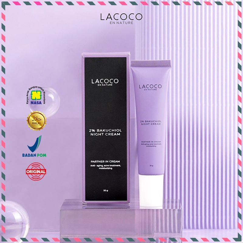 LACOCO 2% Bakuchiol Night Cream Lacoco Bakuchiol Series Mencerahkan Wajah Memudarkan Garis Halus