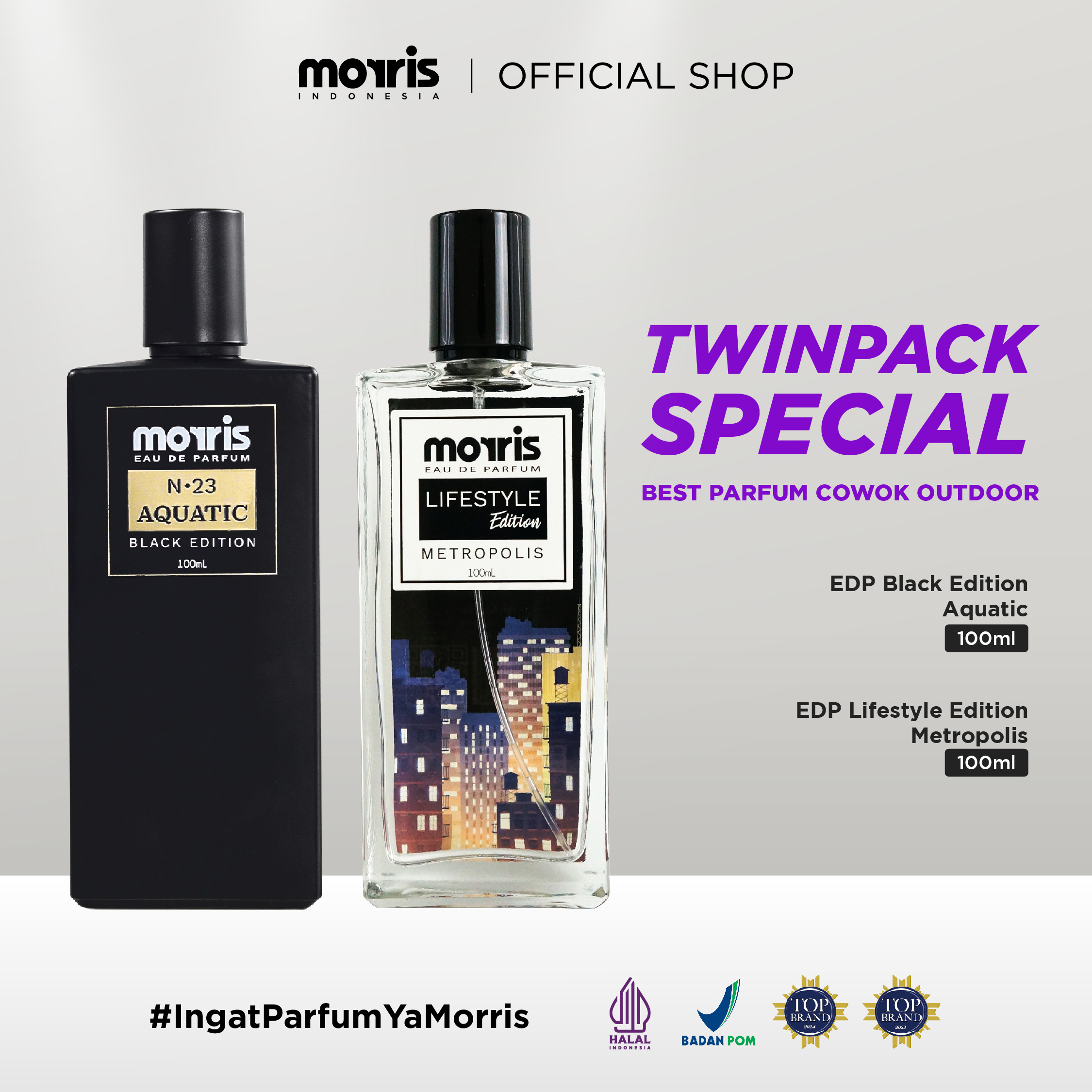 [Twin Pack Special] Cowok Outdoor | Morris Lifestyle Edition Metropolis x Black Edition Aquatic 100ml