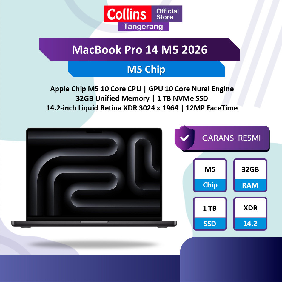 MacBook Pro M5 14 24GB - 32GB 1TB Garansi Resmi - Macbook Pro 14 M5 2026