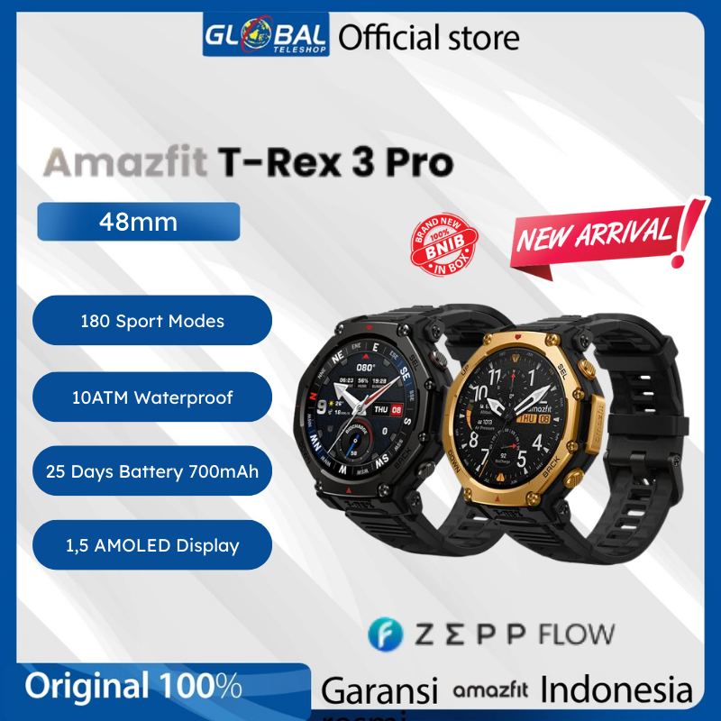 Jual Amazfit T-Rex 3 Pro | T-Rex 3 48mm Smartwatch 1.5" AMOLED Screen GPS SpO2 10 ATM Waterproof | Shopee Indonesia