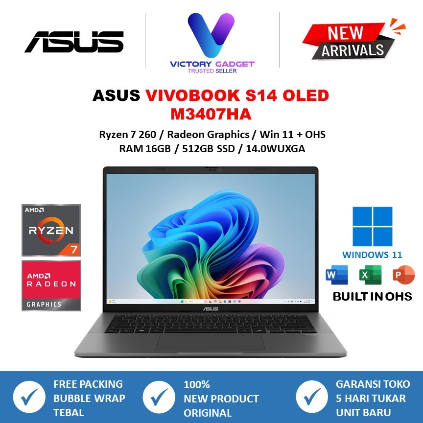 ASUS Vivobook S14 OLED M3407HA Ryzen 7 260 16GB 512GB SSD W11 OHS 14.0Wuxga