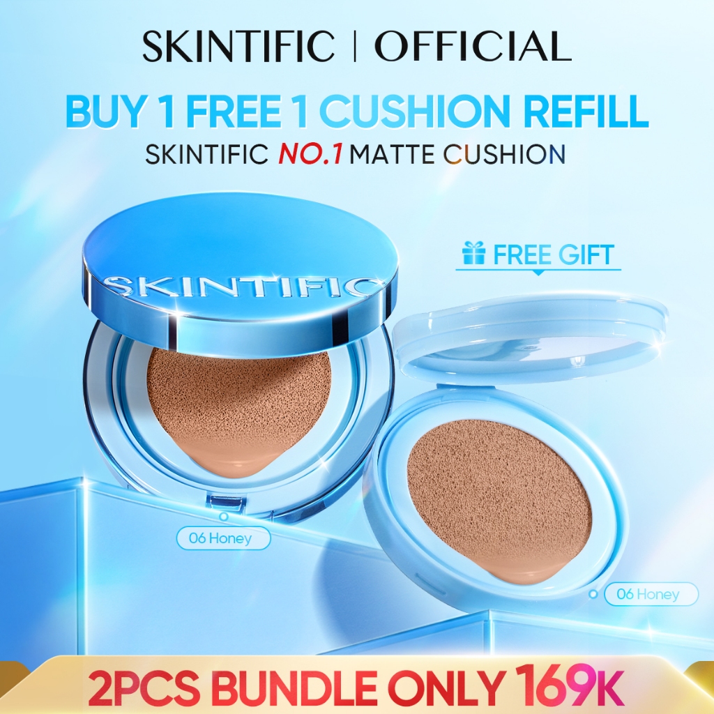 SKINTIFIC - Perfect Stay Velvet Matte Cushion& Refill Set | Oil-Control Waterproof Sweatproof Matte Finish Poreless Cushion Foundation Flawless BB&CC Cream Makeup High-Coverage Bedak Padat Skintint