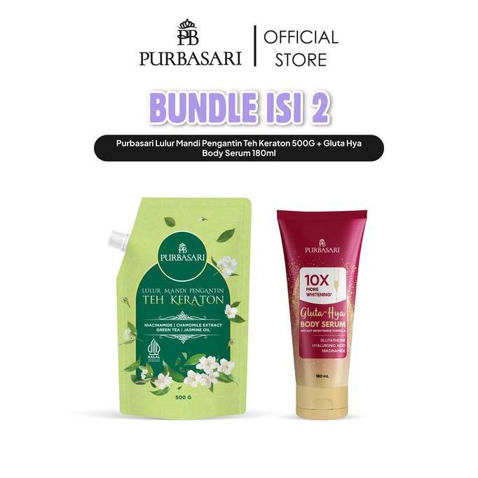 [PAKET SUPER BRIGHTENING SKIN] Purbasari Body Serum Gluta Hya 180ML + Lulur Mandi Pengantin 500GR