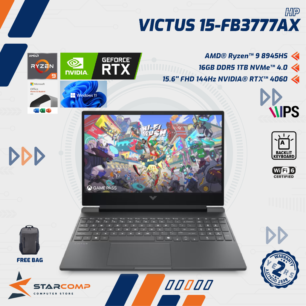 HP Victus 15-FB3777AX Ryzen 9 8945HS RTX4050 16GB SSD 1TB 15.6" FHD IPS W11 OHS
