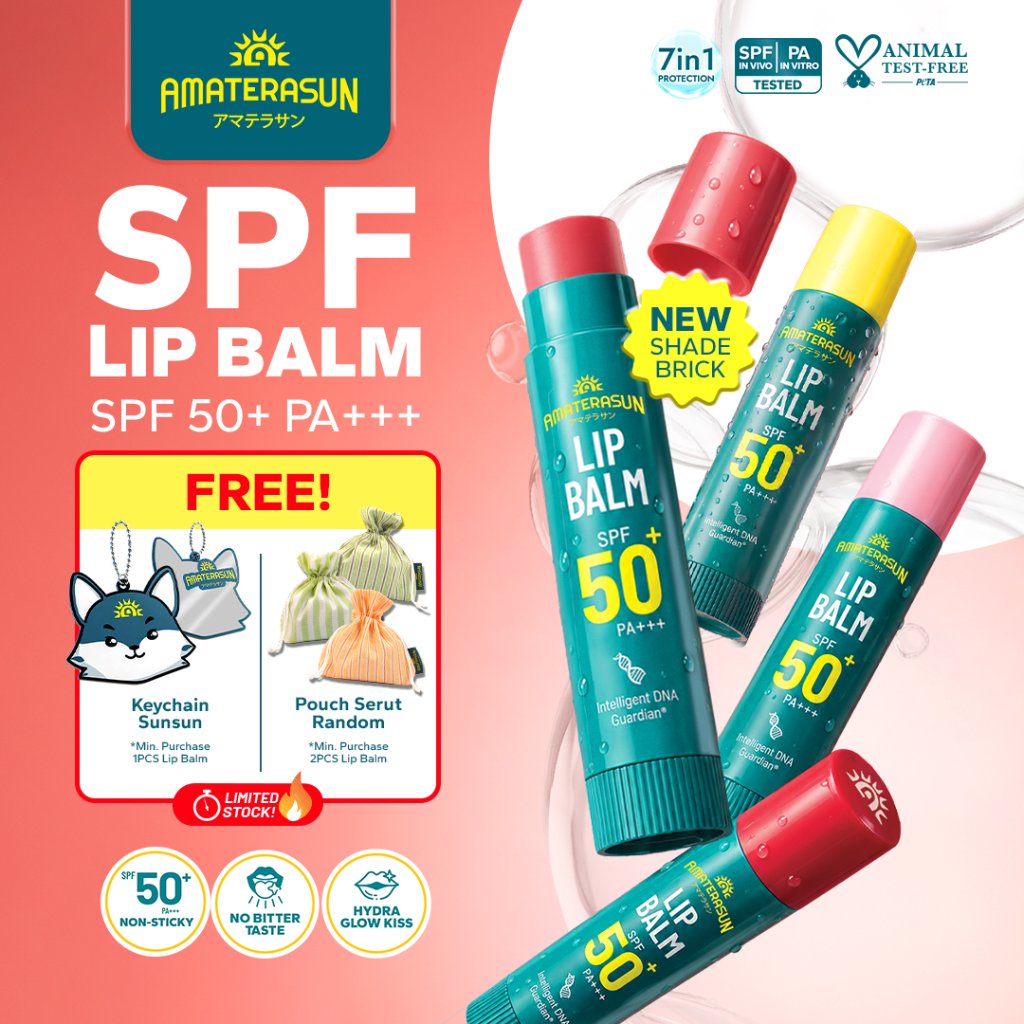 Jual [NEW LAUNCH] AMATERASUN Lip Balm SPF 50+ PA+++ - Hydra Glow, Moist Lock, Non Sticky, No Bitter Taste, Lip Sunscreen, Pelembap Bibir, Sunscreen Bibir, Lip Care, Hydrating Lip Balm | Shopee Indonesia