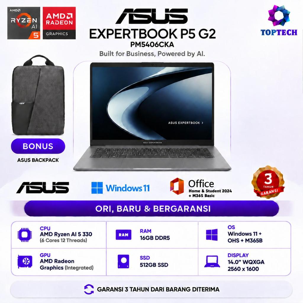 ASUS EXPERTBOOK P5 G2 PM5406CKA AMD RYZEN AI 5 330 16GB 512GB SSD W11+OHS+M365B 14.0 WQXGA