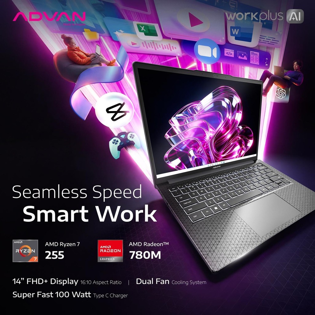 ADVAN Workplus AI Ryzen 7 255 RAM 8GB 512SSD 14.0 FHD+ W11