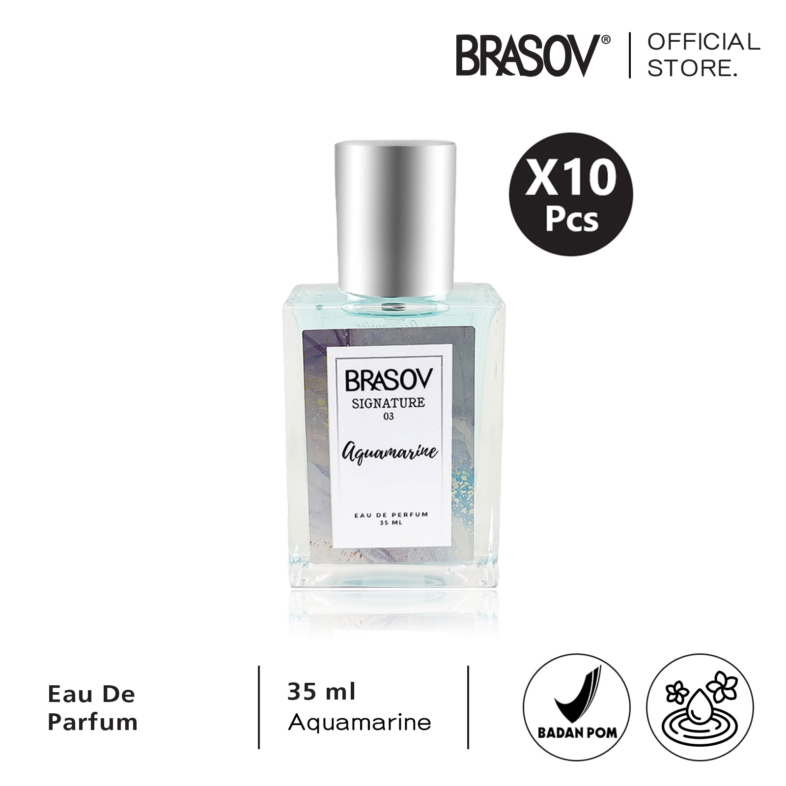 BRASOV Parfum Female Aquamarine Eau De Parfume 35 ML COMBO 10 Pcs Signature 03 Spray Halal BPOM