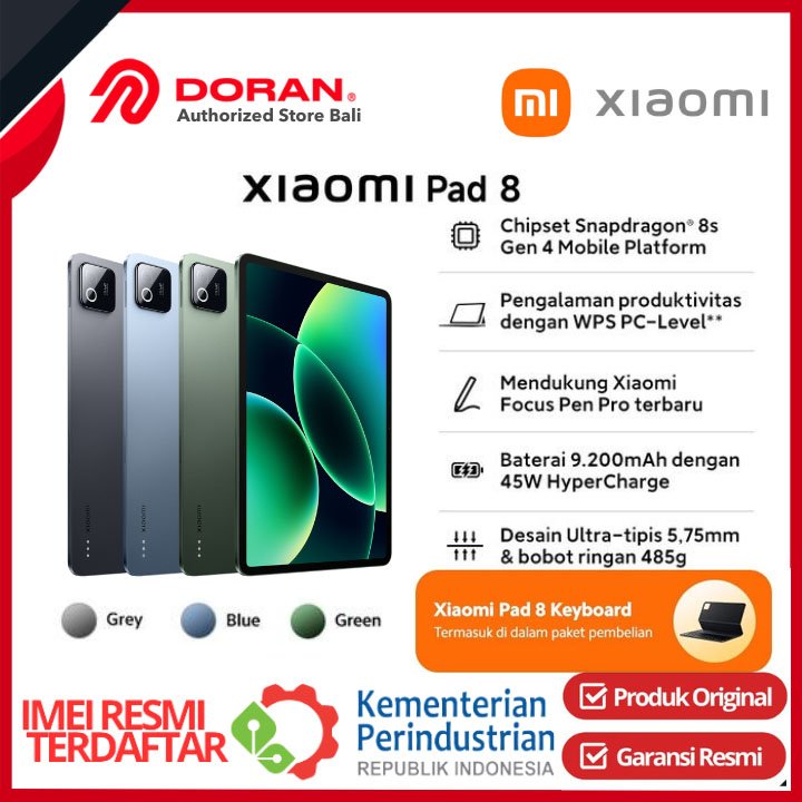 Xiaomi Pad 8 8/256GB 9200mAh Tablet Android Chipset Snapdragon 8s Gen 4 Pengisian turbo 45W - Garansi Resmi