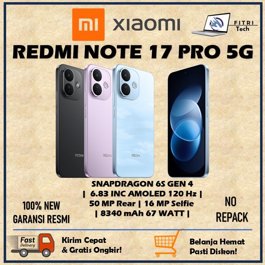 XIAOMI REDMI NOTE 17 PRO 5G RAM 8GB ROM 512GB SNAPDRAGON 6S GEN 4 6.83 Inc AMOLED 120 HZ 50 MP CAMERA 16 MP SELFIE 8340 mAh 67 WATT