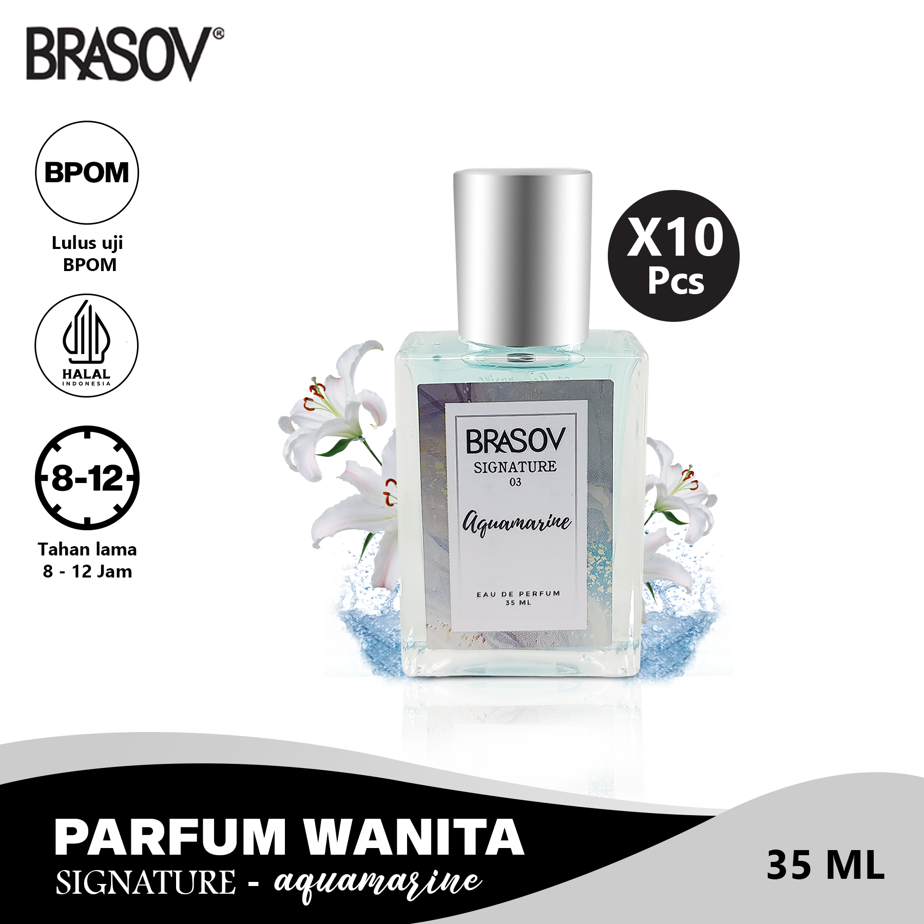 BRASOV Parfum Female Aquamarine Eau De Parfume 35 ML COMBO 10 Pcs Signature 03 Spray Halal BPOM