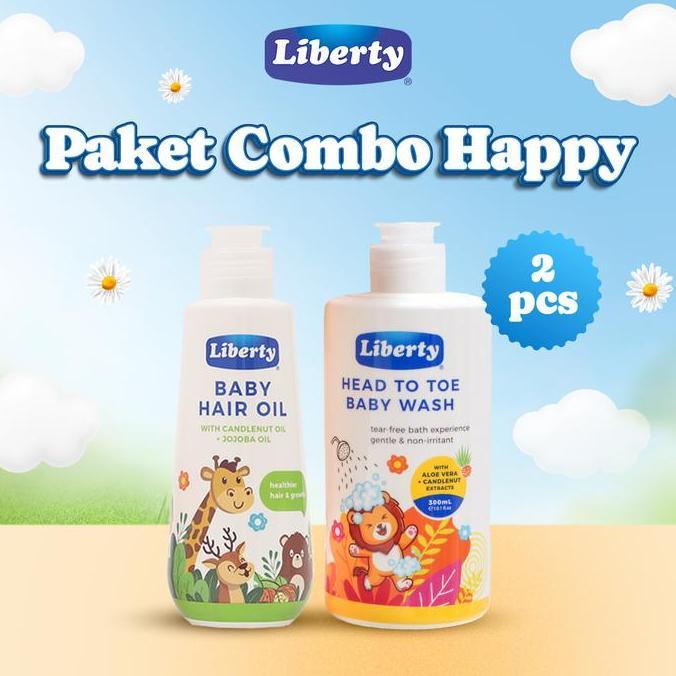 [Paket Combo Happy] Liberty Baby Hair Oil Jojoba & Head To Toe Baby Wash - Non SLS, Rambut Lebat, Tidak Perih Dimata