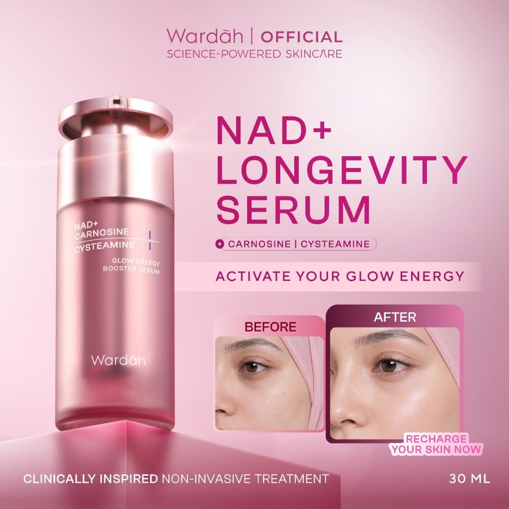 Wardah NAD+ Carnosine + Cysteamine Glow Energy Booster Serum 30ml | Aktivasi Energi Kilau Kulit