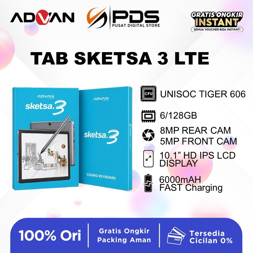 [FREE KEYBOARD] ADVAN TAB SKETSA 3 LTE 6GB 128GB GREY (INC STAYLUS)