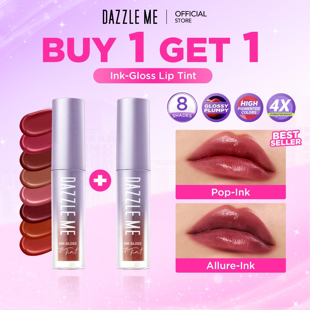 [BPOM] DAZZLE ME Ink-Gloss - Lip Tint Lip Gloss Tahan Lama Glossy dan Plumpy Finish Waterproof Stained High Pigmented