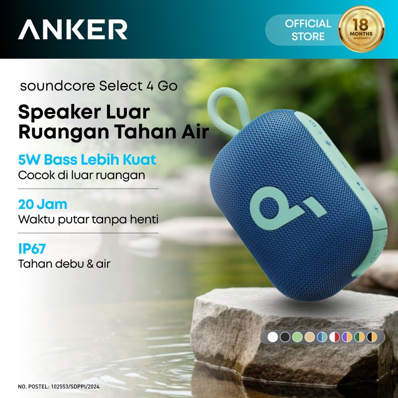 Anker soundcore Select 4 Go / Select4Go Bluetooth Speaker, Ultra Portable, Up to 20 Hours of Playtime, IP67 Waterproof and Dustproof, Floatable, Powerful Sound, Ideal for Indoors and Outdoors, Hiking, and Biking - A31X1