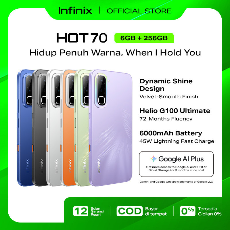 Infinix Hot 70 6/256GB - Up to 12GB Extended RAM - Helio G100 Ultimate - 6.78 inch 120Hz - 50MP - 6000 mAh - NFC