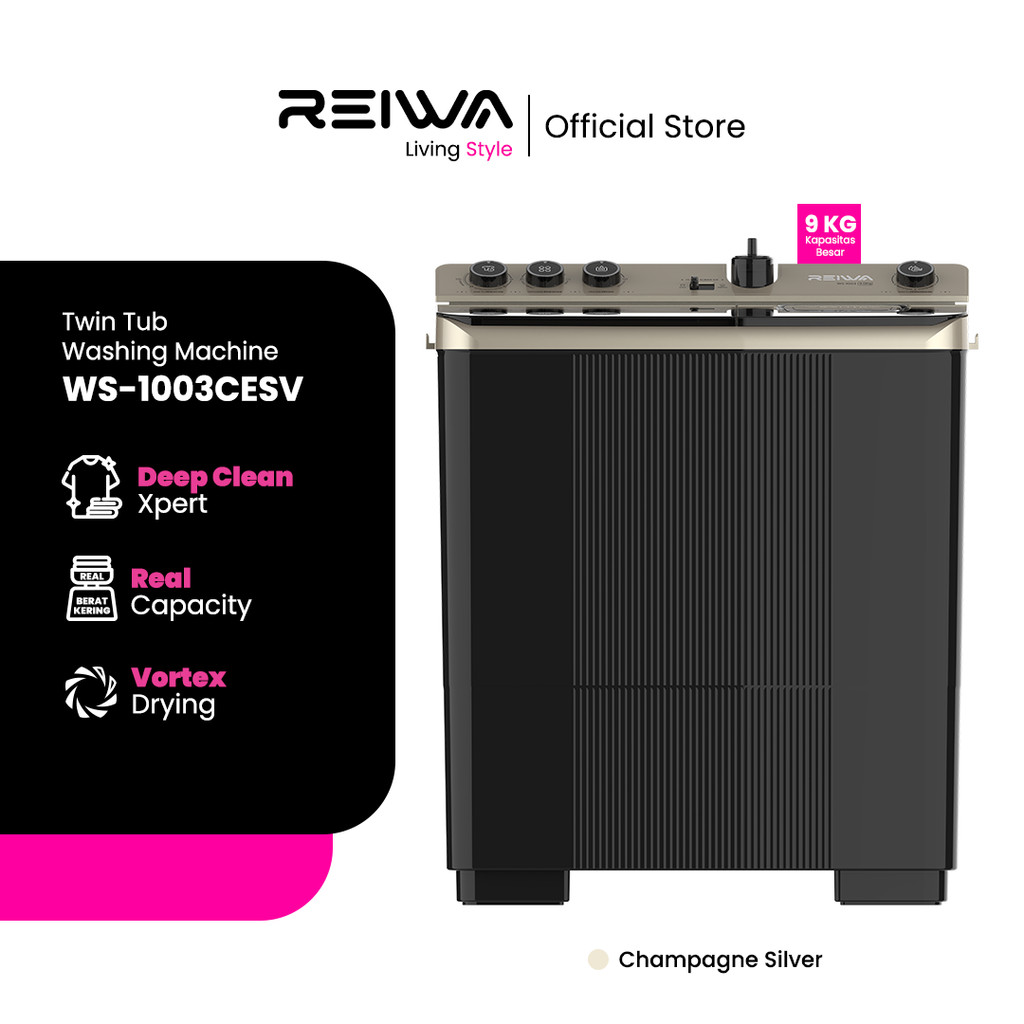 Reiwa Mesin Cuci 2 Tabung 9Kg WS-1003CESV Champagne Silver