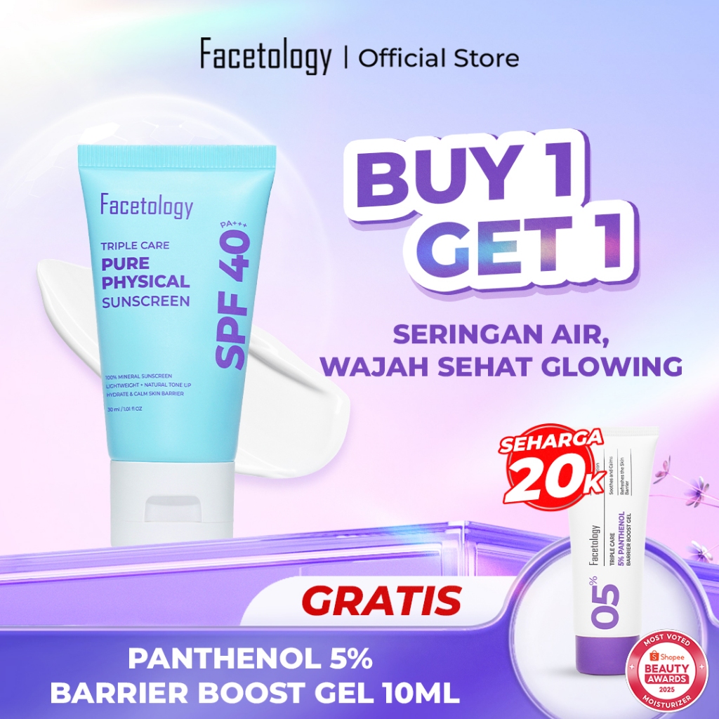 [Get Moist 5% 10ml] Facetology Bundling Triple Care Pure Physical Sunscreen SPF 40 PA+++ 30ml-Dermatologically Tested