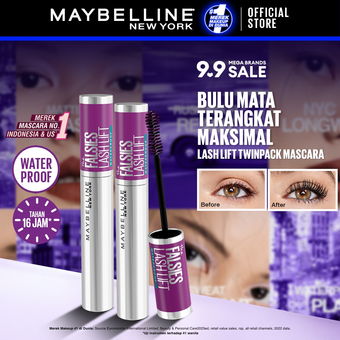 (PAKET HEMAT ISI 2) MAYBELLINE OFFICIAL The Falsies Lash Lift Mascara Waterproof Eye Make Up