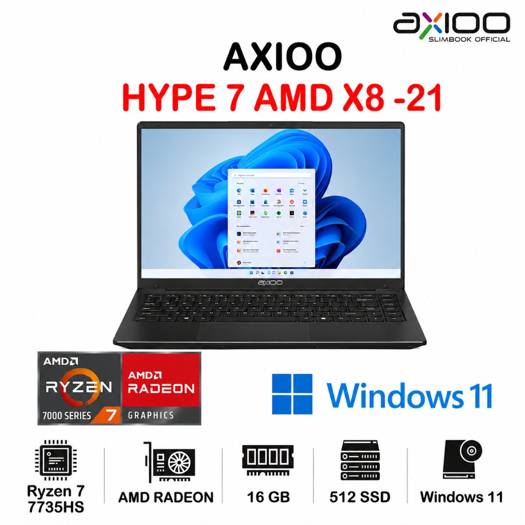 LAPTOP AXIOO HYPE 7 AMD X8-21  Ryzen 7 7735HS 16GB 512GB Windows 11