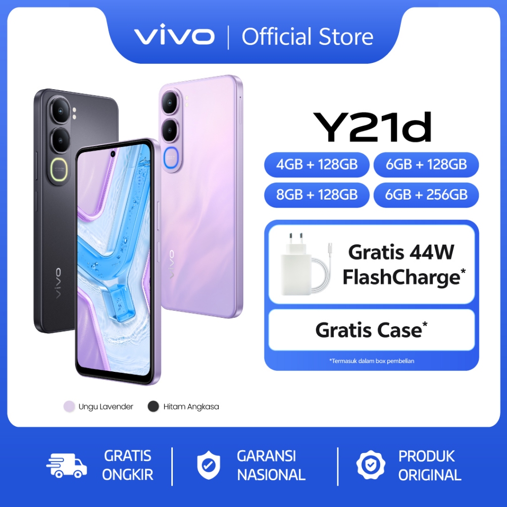 vivo Y21d - IP68/69/69+ Tahan Air Ekstrem, 6500mAh Tahan 3 Hari, Tahan Banting Ekstrem, 50MP Kamera Underwater, Dual Stereo Speaker + 400% Audio