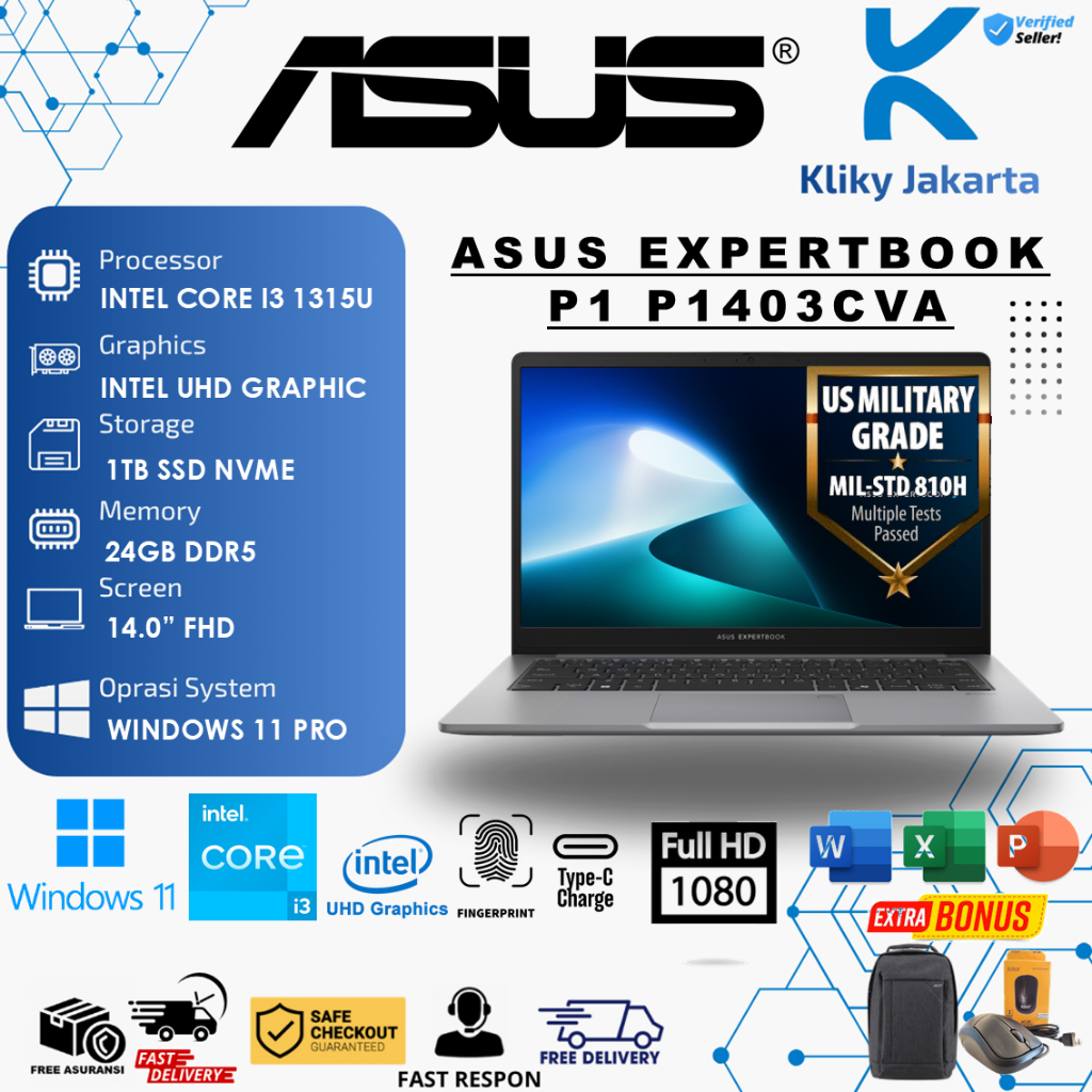 Jual Laptop Asus ExpertBook P1 P1403 i3 Gen 13 24GB DDR5 1TB 14.0 FHD Win11 Home OHS Original | Shopee Indonesia