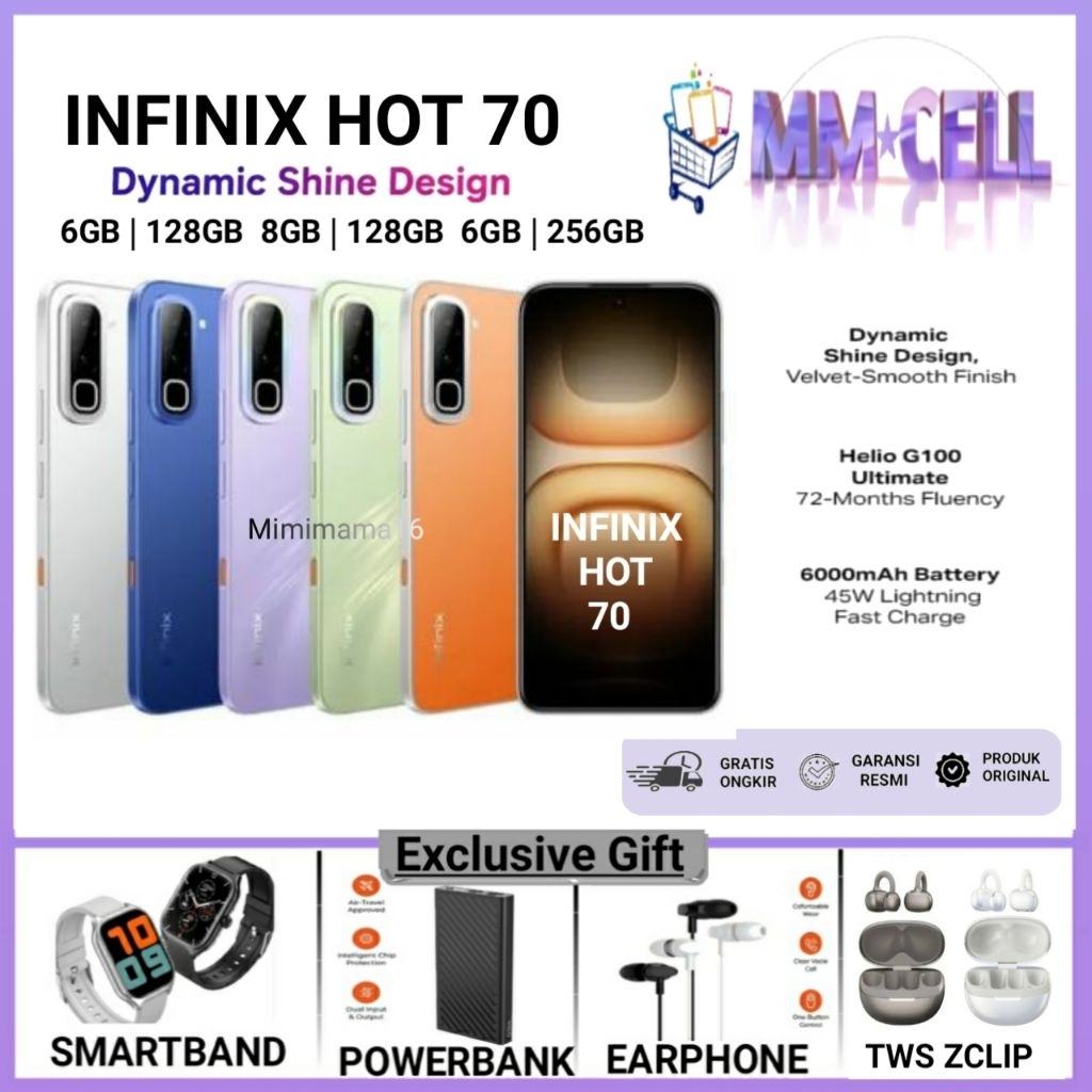 INFINIX HOT 70 [4/128GB] [6/128GB] [6/ 256GB] [8/128GB] -50MP Camera, Prosesor  Mediatek Helio Ultimate - Hot70 GARANSI RESMI INFINIX INDONESIA