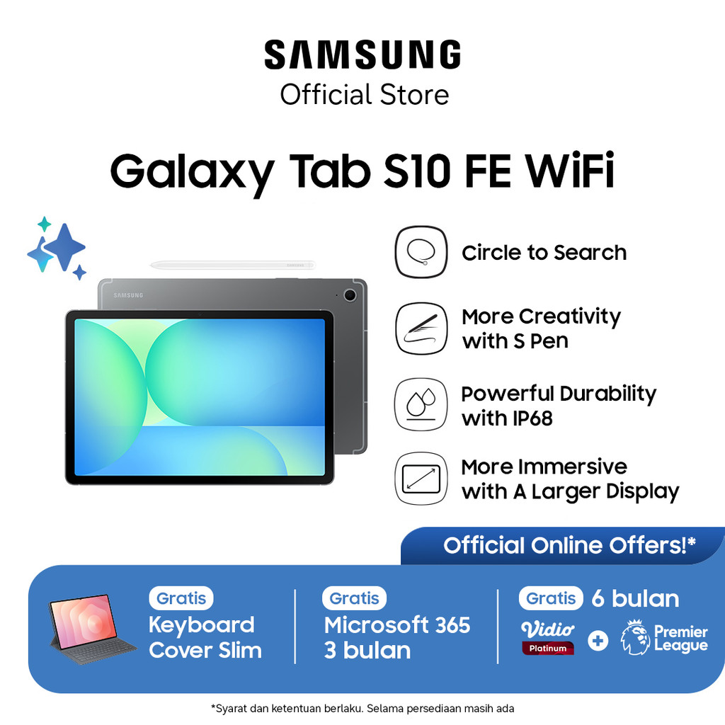 Samsung Galaxy Tab S10 FE Wifi 8GB/128GB - Gray | Tablet AI | Galaxy AI | Layar besar