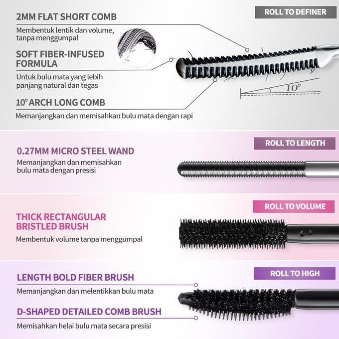 Eyekit- Dealbnb Barenbliss Mascara Roll To Volume, Hh, Length And Definer Steel 8G | Tahan 24 Jam Volumizing Lengthening Terproof Smudgeproof Sweatproof Tanpa Gumpal Bulu Mata Panjang Tebal & Lentik Dengan 4X Peptide Vitamin E Jojoba Oil