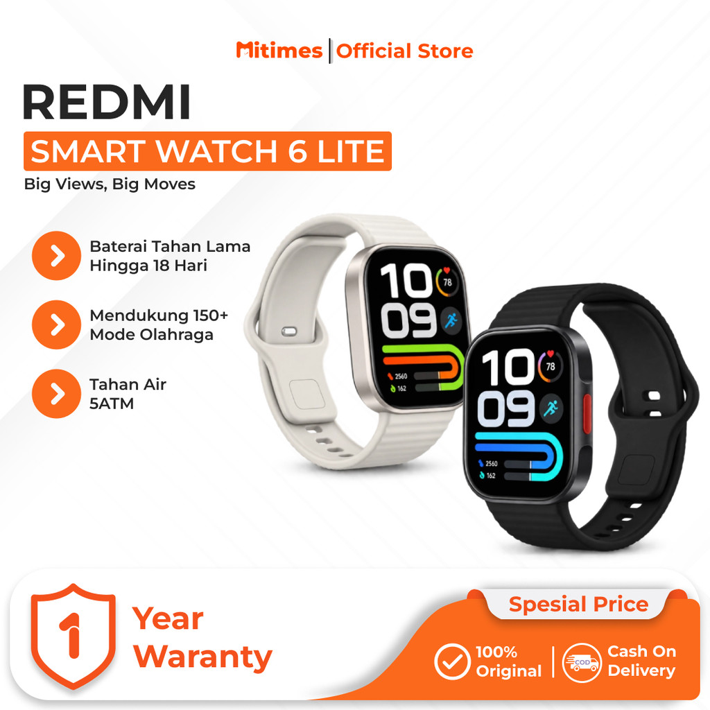 Jual Xiaomi Redmi Watch 6 Lite 1.96 Inch AMOLED Always-on Display AOD 150+ Mode Olahraga GNSS Advanced Swim Tracking Tahan Air 5ATM Baterai Tahan 18 Hari | Shopee Indonesia