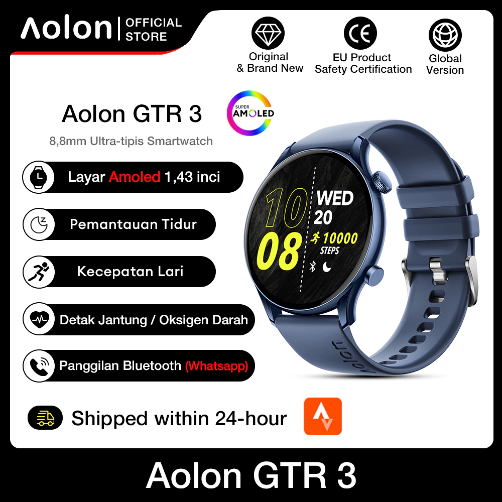 Aolon GTR3 Smartwatch Multifungsi 1.43 Inch IP67 Tahan Air dengan Sensor Tekanan Darah dan Detak Jantung untuk Android IOS