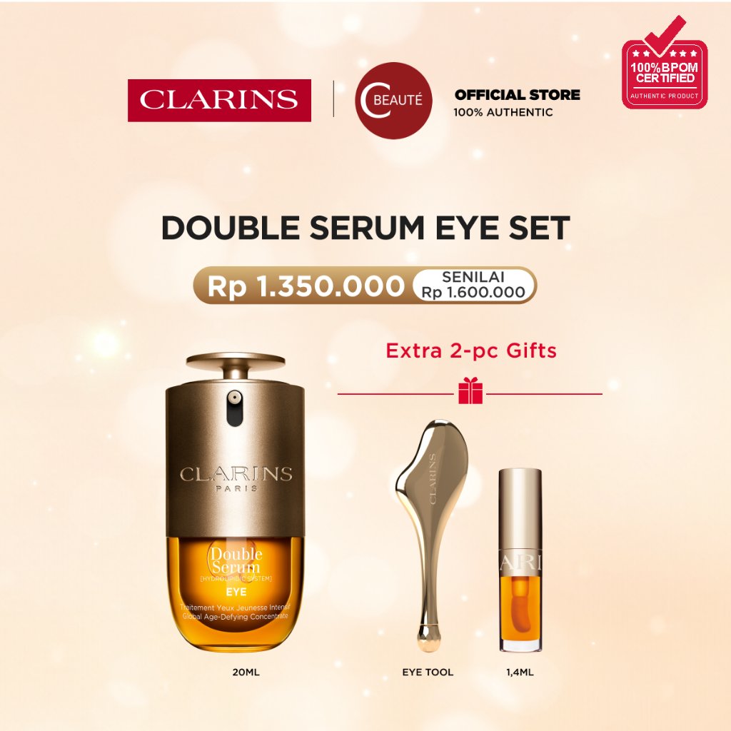 [Clarins Set] New Double Serum Eye 20ml Gratis 2 Hadiah - anti aging eye serum / serum mata anti penuaan / mata panda / lingkar hitam / kerutan