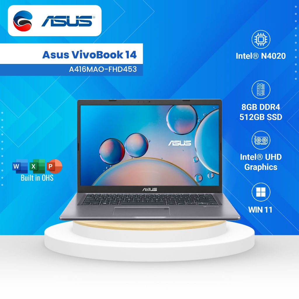 Jual ASUS Laptop Vivobook 14 A416MAO FHD453 Intel N4020 8GB 512GB W11 | Shopee Indonesia