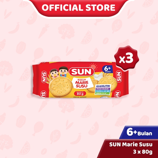 SUN Biskuit Marie Susu 80 g x 3 pcs