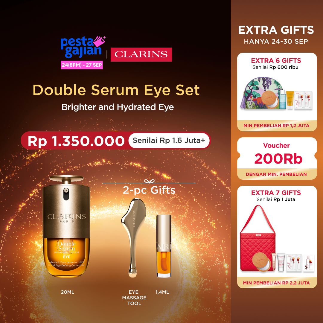 [Clarins Set] New Double Serum Eye 20ml Gratis 2 Hadiah - anti aging eye serum / serum mata anti penuaan / mata panda / lingkar hitam / kerutan