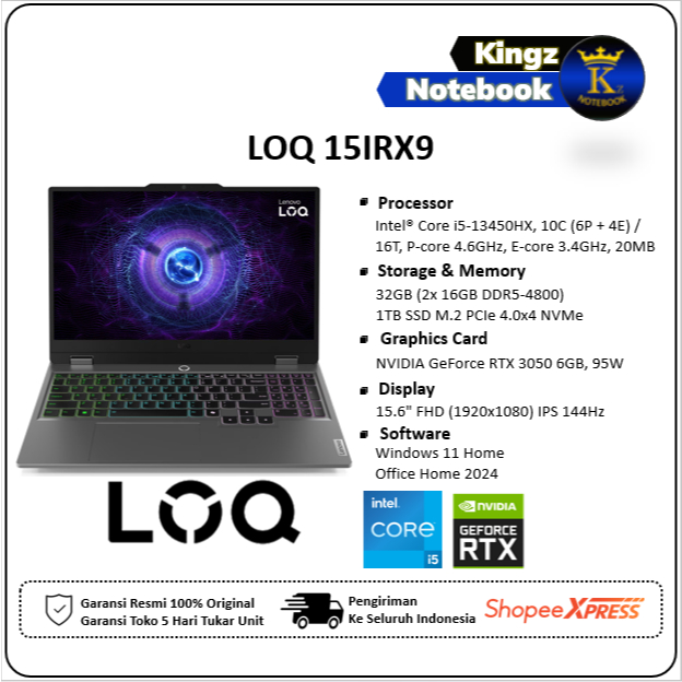 Lenovo LOQ 15 RTX3050 Core i5 13450HX 32GB 1TB SSD Win11+OHS 15,6 FHD 144Hz