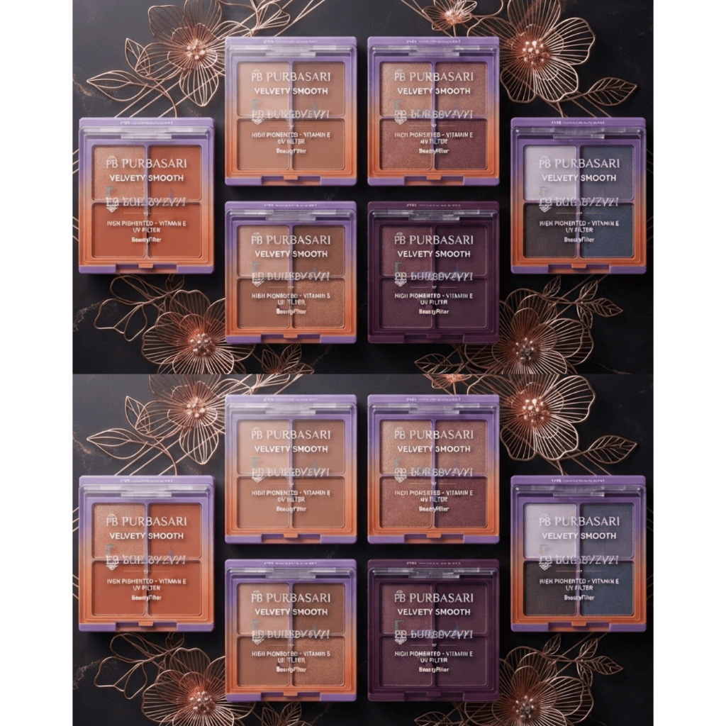 PB Purbasari Velvety Smooth Eyeshadow Double Pilihan Warna, High Pigmented, Vitamin E, UV Filter | Purbasari Velvety Smooth Eyeshadow 6gr Original All Varian 01 Gold Desert 02 Sunset Breeze 03 Rose Garden 04 Midnight Dream