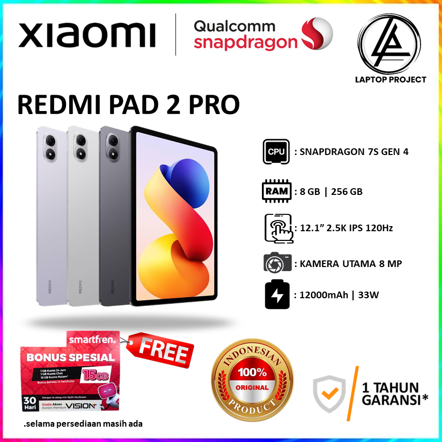 Jual XIAOMI REDMI PAD 2 PRO 8GB 256GB 8/256 Snapdragon 7S Gen 4 Baterai 12.000mAh Garansi Resmi | Shopee Indonesia