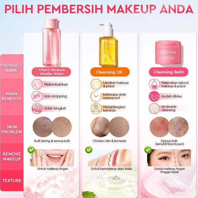 10K Glad2Glow Clean It All Cleansing Balm Pembersih Makeup 2In1 Angkat Wateroof Kotoran Lembut Tidak Kering Dengan Cherry Extract Dan Betaine Bersih Tuntas Cocok Semua Jenis Kulit Skincare Korea