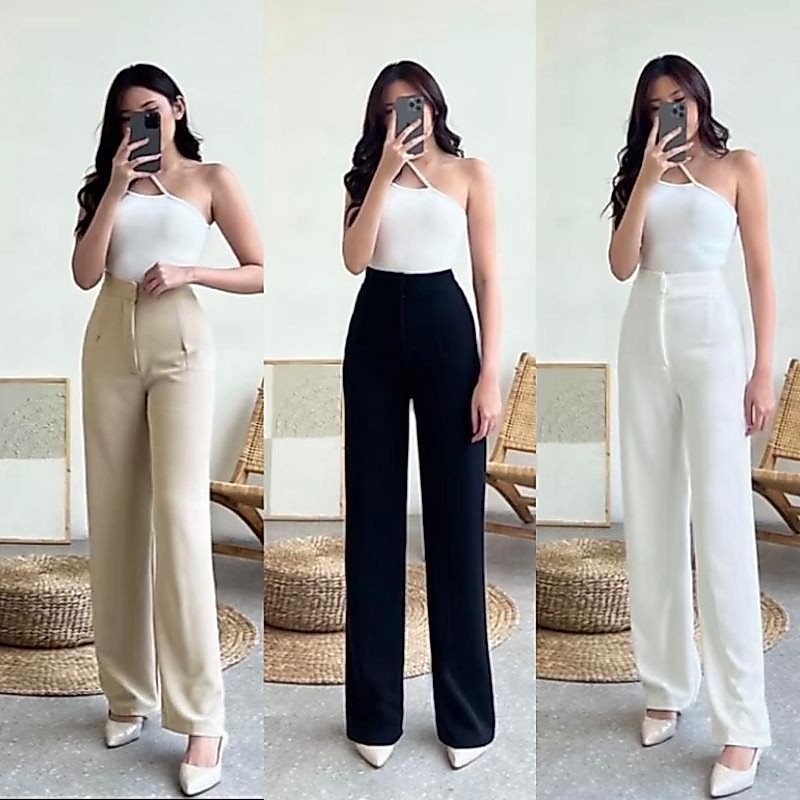 Jual Cozie Pants Celana Highwaist Kulot Wanita Anti Kusut Celana Kulot Wanita | Shopee Indonesia