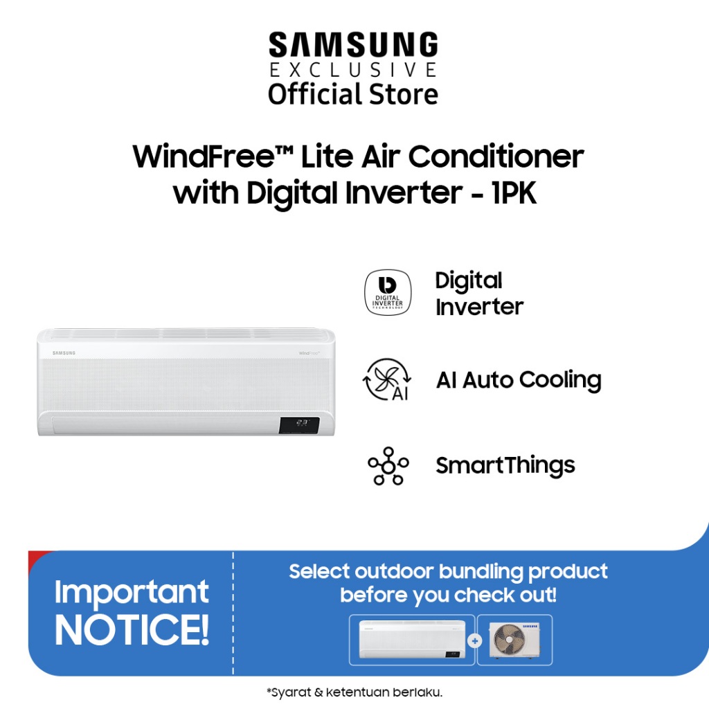Jual Samsung Windfree Lite 1 PK Air Conditioner | AC AI | Digital Inverter | Easy Filter | AR10CYFAAWKNSE | Shopee Indonesia
