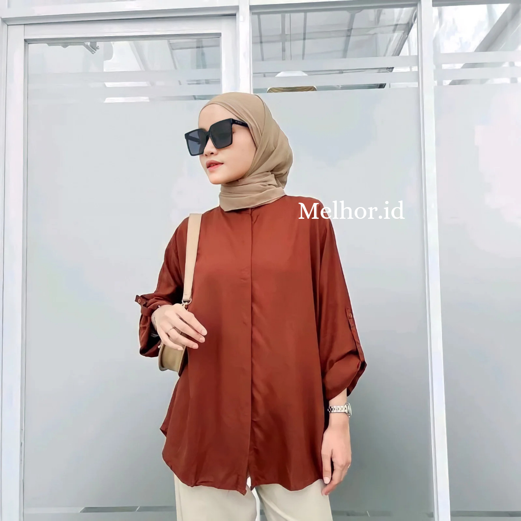 Jual Moldy Blouse Kemeja Rayon Polos Premium Oversize Wanita Kerah Shanghai | Shopee Indonesia