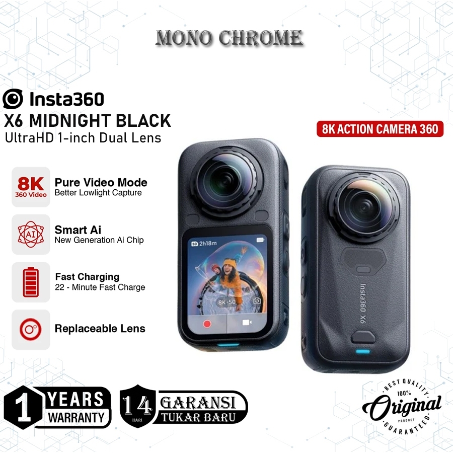 Insta360 X6 Action Camera 360° 8K UltraHD 1-inch Dual Lens Removeable | 10-Bit Color | Waterproof | Ai Auto Editing