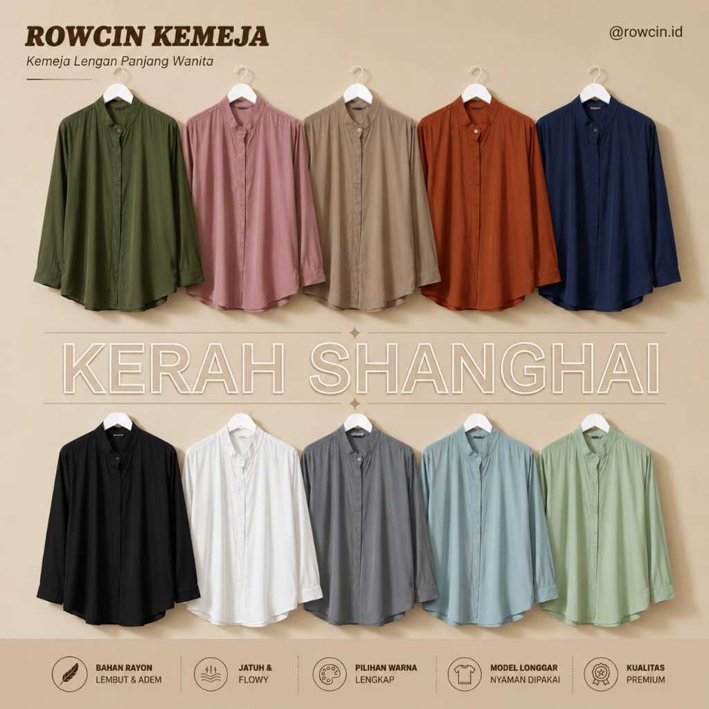 Jual KEMEJA POLOS WANITA KERAH SHANGHAI LENGAN PANJANG WANITA BAHAN RAYON ROWCIN ID | Shopee Indonesia