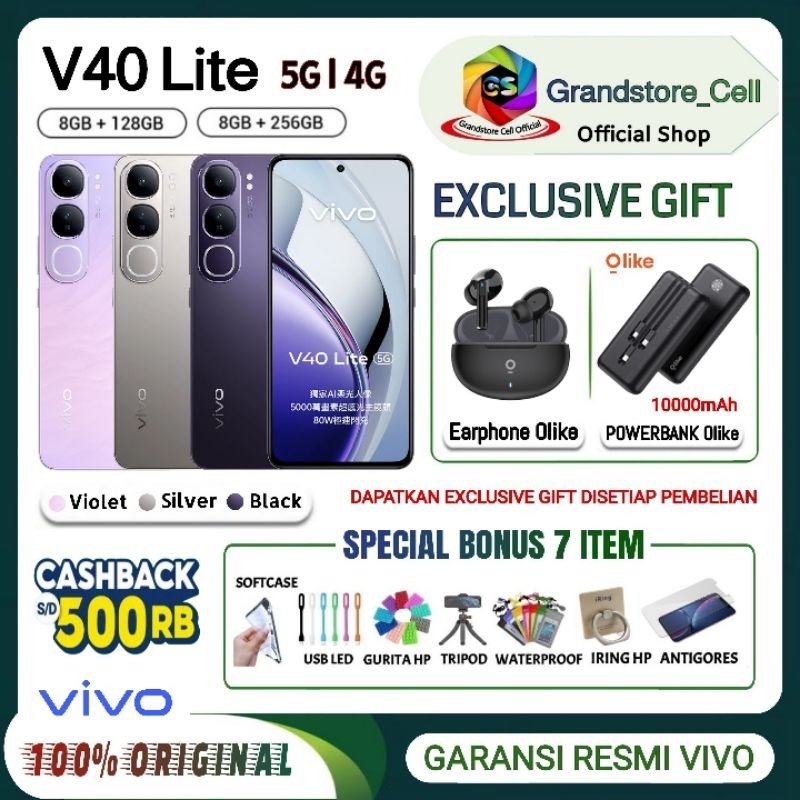 Jual VIVO V40 Lite 5G 8/256GB | VIVO V40 Lite 4G 8/256GB | VIVO V 40 Lite 4G 8/128GB GARANSI RESMI VIVO INDONESIA | Shopee Indonesia