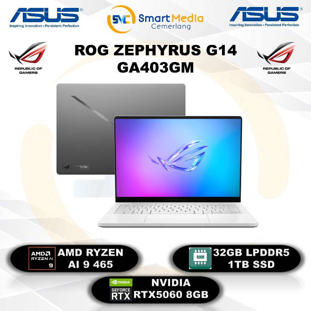 ASUS Rog Zephyrus G14 GA403GM - Ryzen AI 9-465 - 32GB - 1TB - RTX5060 8GB - 14" WQXGA - W11 - Office