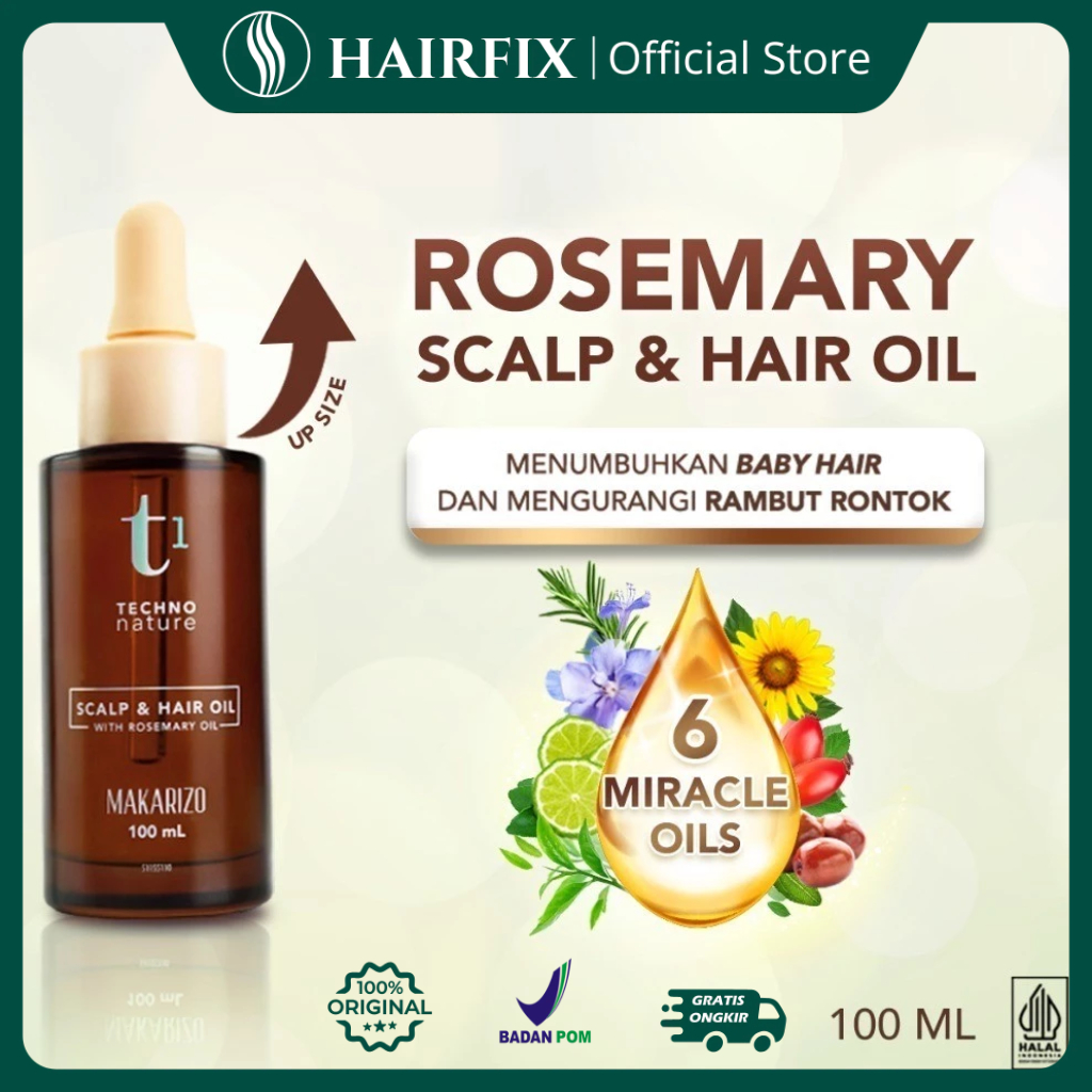 (NEW) Makarizo T1 Techno Nature Rosemary Scalp & Hair Oil 100ml - Mencegah Rontok & Kebotakan